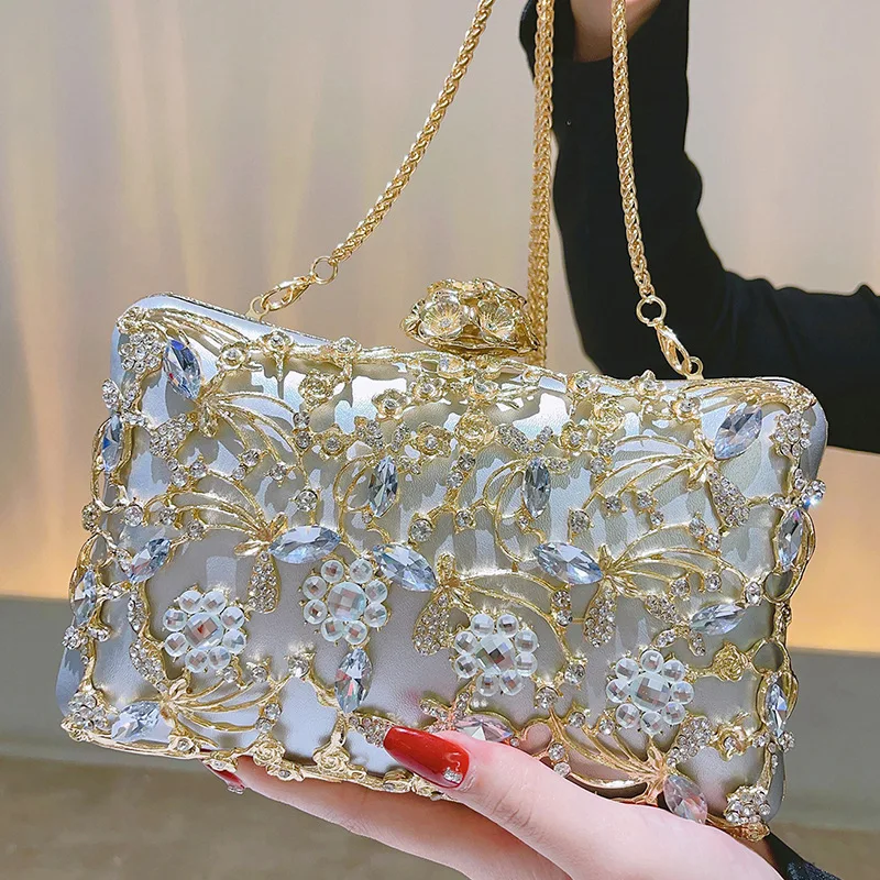 Luxury Gold Beaded Evening Bag Women's Heavy Metal Chain Clutch for Formal Events Dinner Party Bridesmaid Wedding