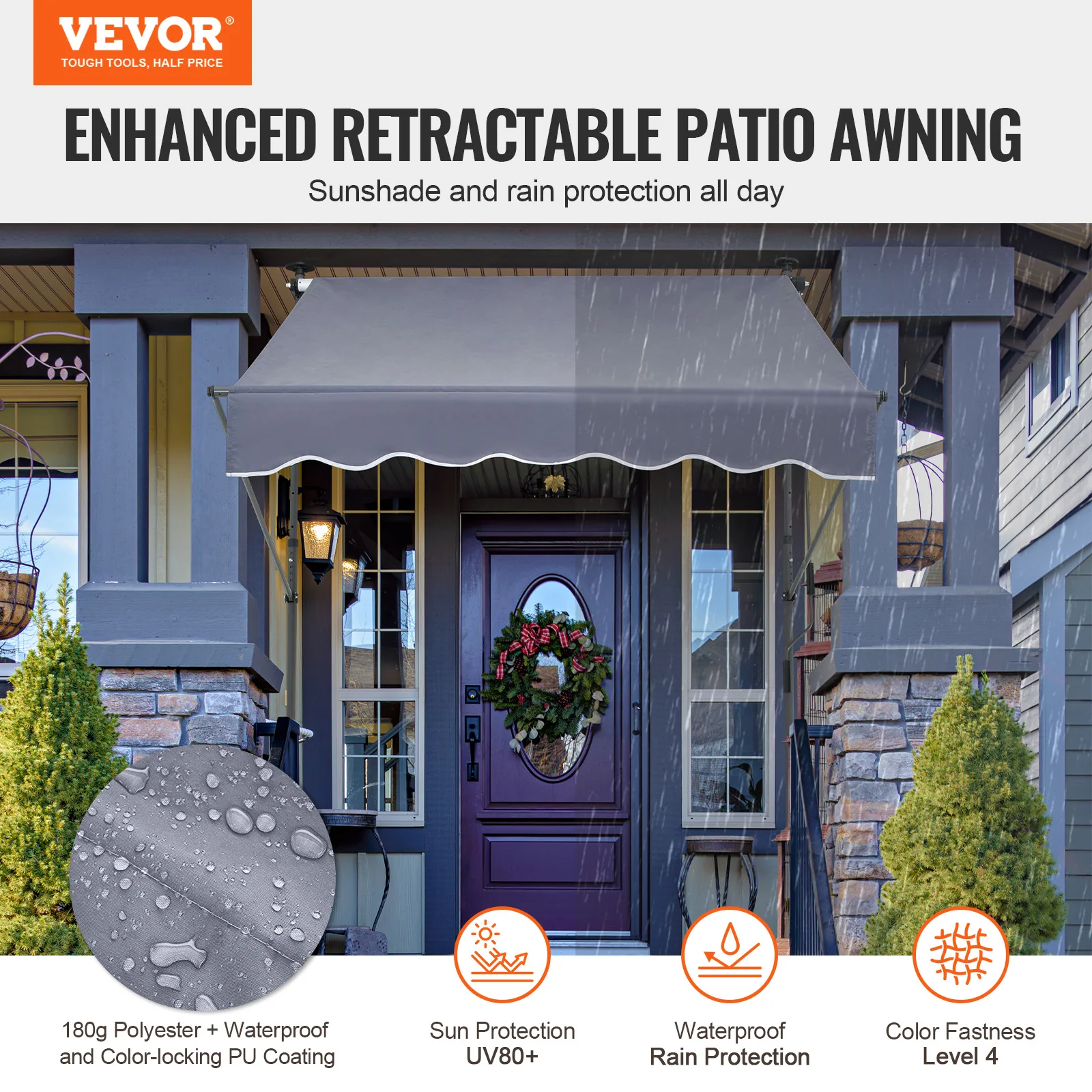 VEVOR Patio Awning Retractable Awning Sunshade Shelter Manual Crank Handle Outdoor Canopy Sunsetter Deck for Balcony Yard Outdoor Awnings