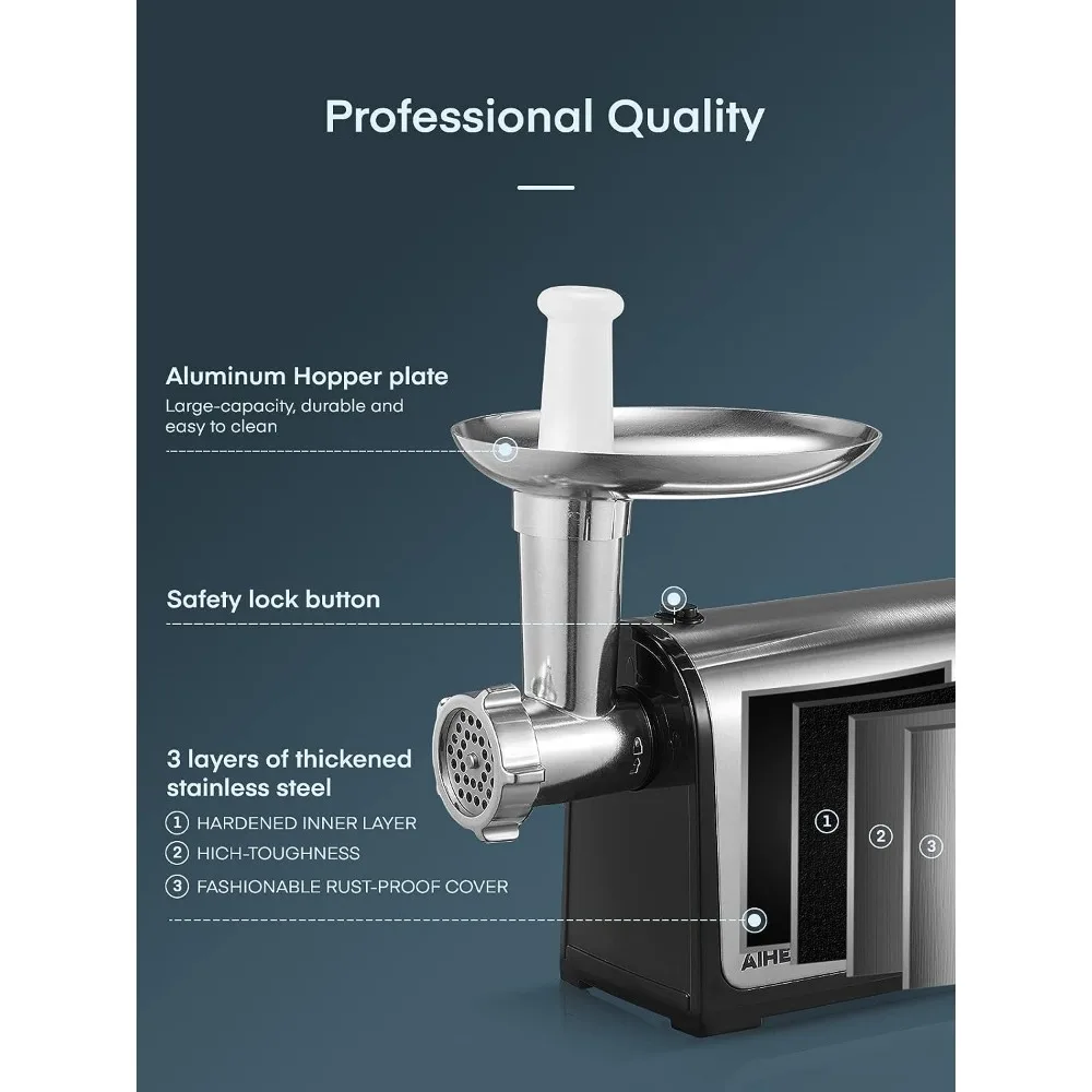 Electric Meat Grinder, Aiheal Stainless Steel Sausage Stuffer Maker with 2 Blades & 3 Plates,3 Sausage Stuffer Tubes & Kubbe Kit 5