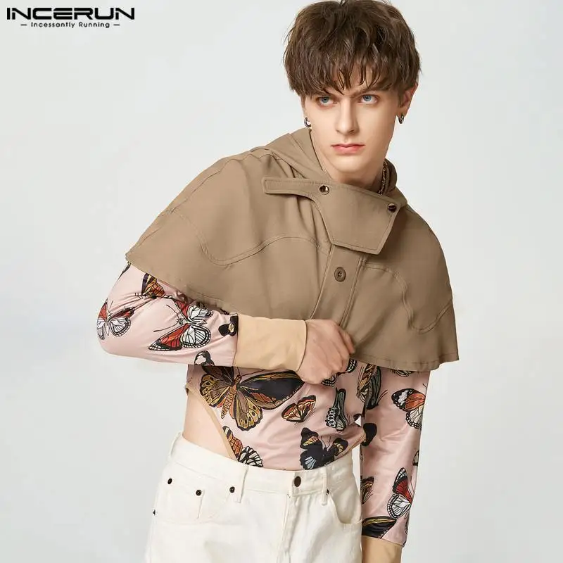 

INCERUN 2024 Summer Spring Tops Stylish New Men's Sleeveless Hooded Cloaks Cape Short Trench Male Streetwear Thin Jackets S-5XL