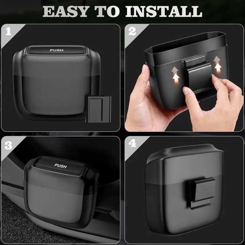 Car Trash Bin Hanging Vehicle Garbage Dust Case Storage Box Plastic Pressing Square Trash Can With Lid Auto Interior Supplies