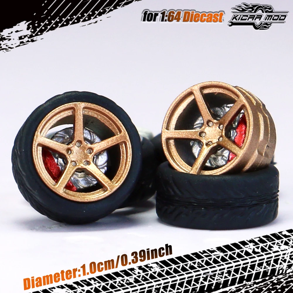Kicarmod 1/64 Model Car ABS Wheels with Rubber Tire Brake Disc Refitting Parts Diameter 10mm For Model Car Tomica MINI GT