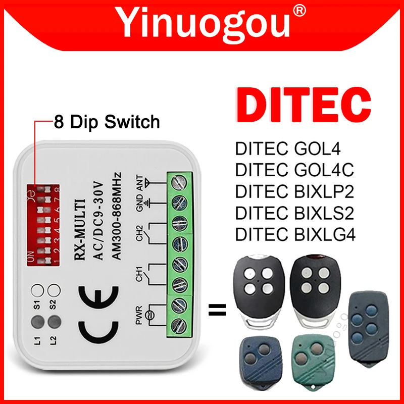 

DITEC GOL4 GLO4C BIXLP2 BIXLS2 BIXLG4 Garage Door Remote Control Receiver 433.92MHz Universal RX-MULTI 300 a 868 MHz Receiver