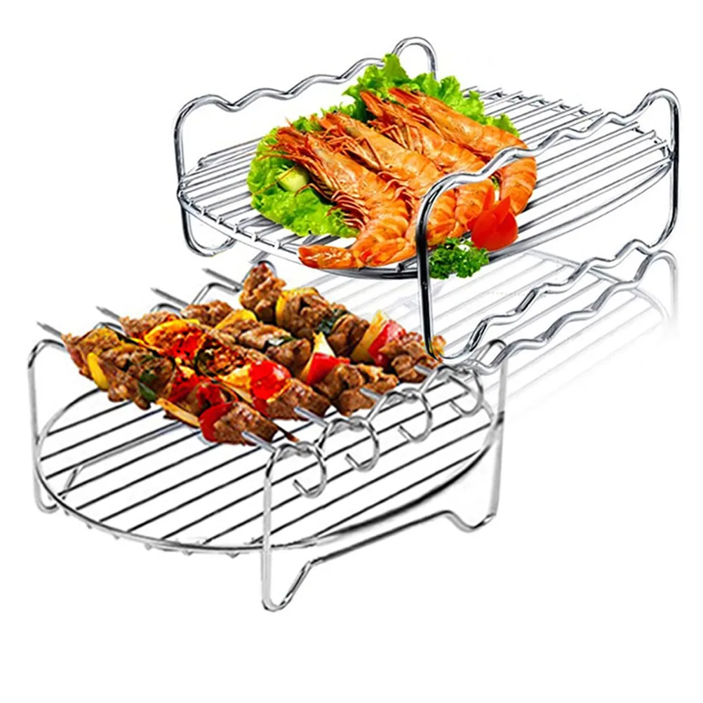DoublelayersCookingRackStainlessSteelBarbecueTrayAirFryer