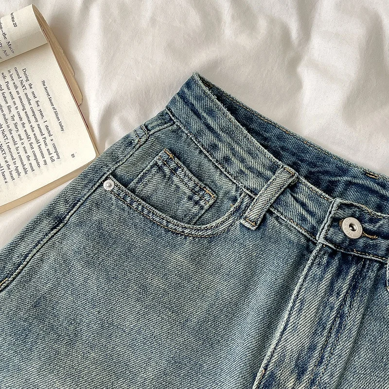 Fashion Retro Distressed Jeans 2023 Summer New Women clothes Personali All-matching High Waist Loose Wide Leg Pants