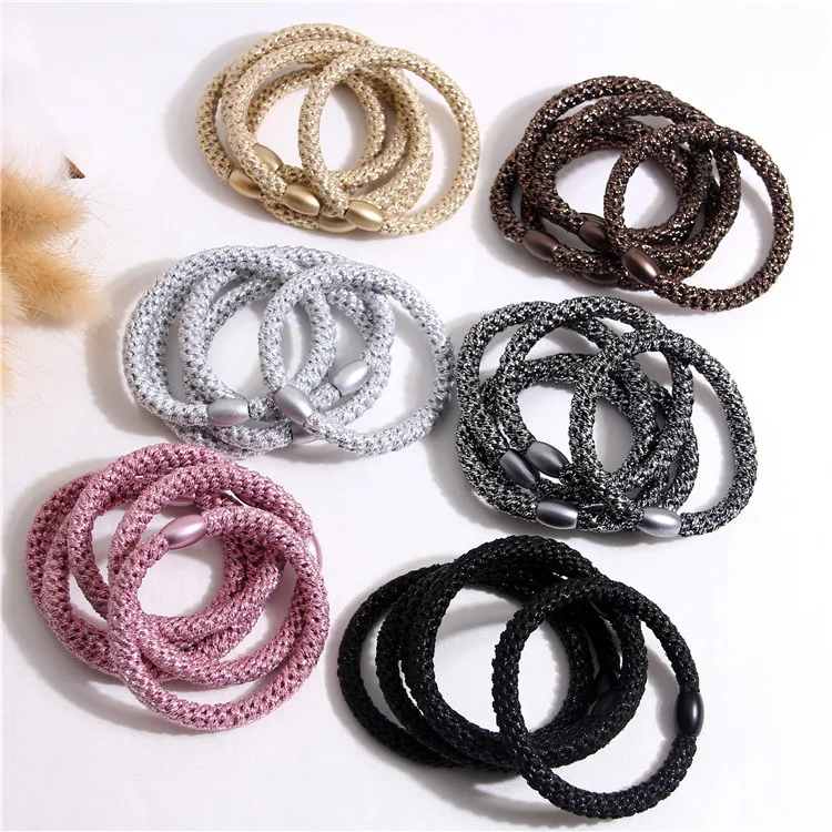 10 Pcs/set Thick Glitter Elastic Hair Rubber Bands Hair Ties Ropes Rings for Women Girls Ponytail Hair Holder Hair Accessories 50 50cm satin silk scarf fashion women neck scarf print square flight attendants handkerchief rings lady hair scarf