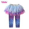 VIKITA Kids Girls Mermaid Print Pants Girls Mesh Tutu Skirts Leggings Children Fake 2pcs Pantskirt Girls Trousers with Skirts 1