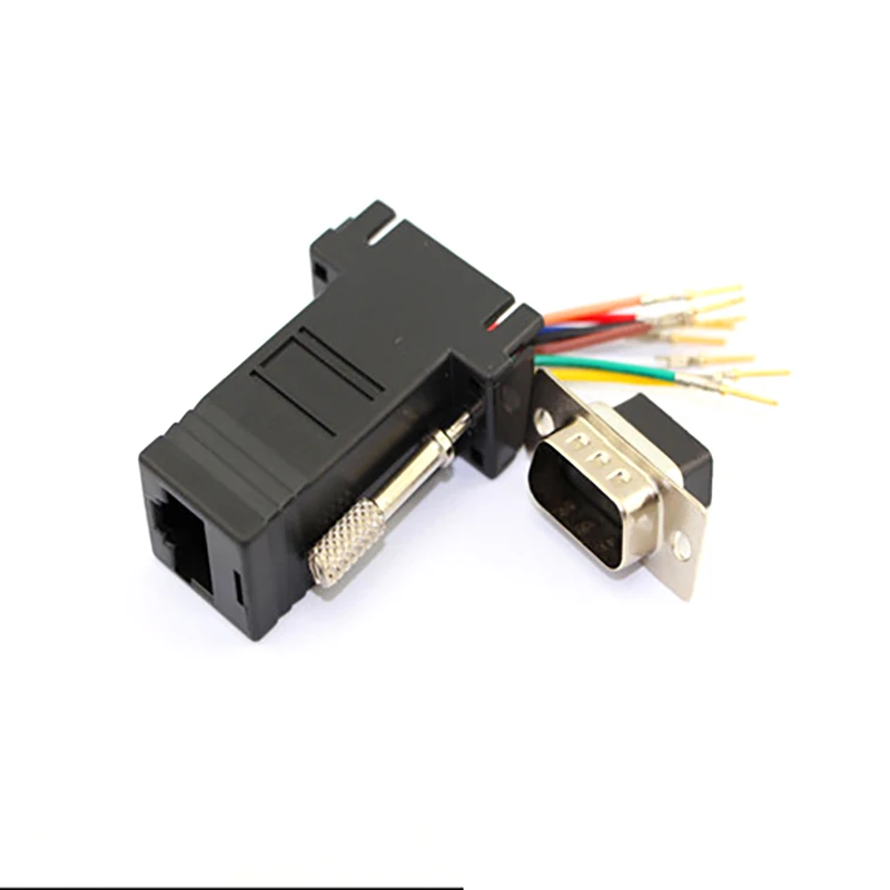 2pcs/lot DB9 9 Pin RS232 Serial Port Male/Female to RJ45 Female Network Adapter 8P8C Black