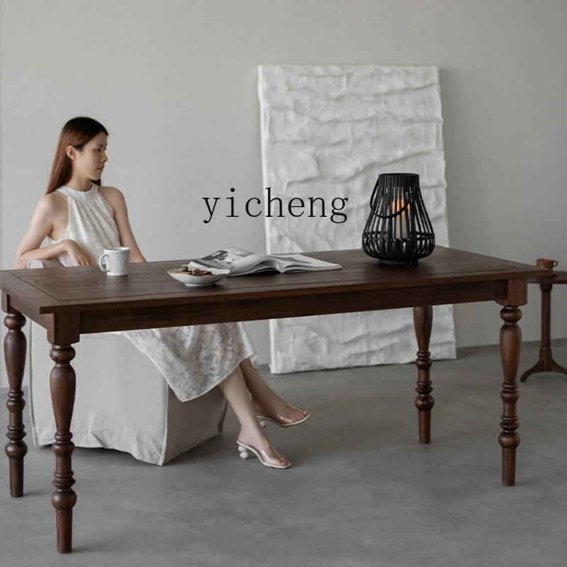

ZC Solid Wood Dining Table Antique Style Table and Chair Dining Room Retro Log Simple Rectangular Dining Table