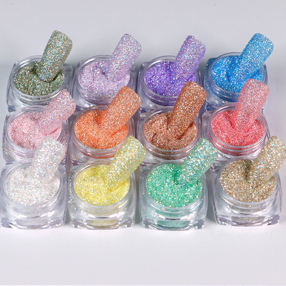 Nail Powder Set 12 Bottles Shiny Nail Sugar Pigment Powder Glitter For Nail Arts Face Hair Body Decoration