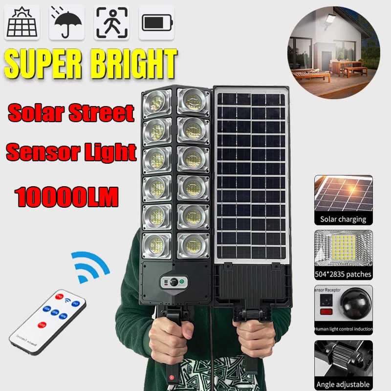 Solar Lights Outdoor Waterproof Solar LED Street Lamp With Motion Sensor 10000 Lumen Super bright Sunlight for Garden Yard super bright bulb led energy saving lamp screw mouth household e27 e40 bulb 150w factory room workshop lighting 100w high power