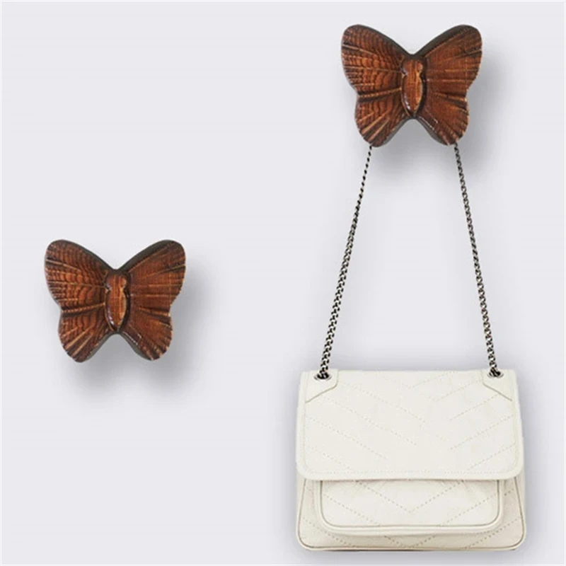 

New Butterfly Wood Hook Kitchen Wall-Mounted Solid Wood Coat Hook Bathroom Storage Key Decorative hook Home Accessories Gadgets