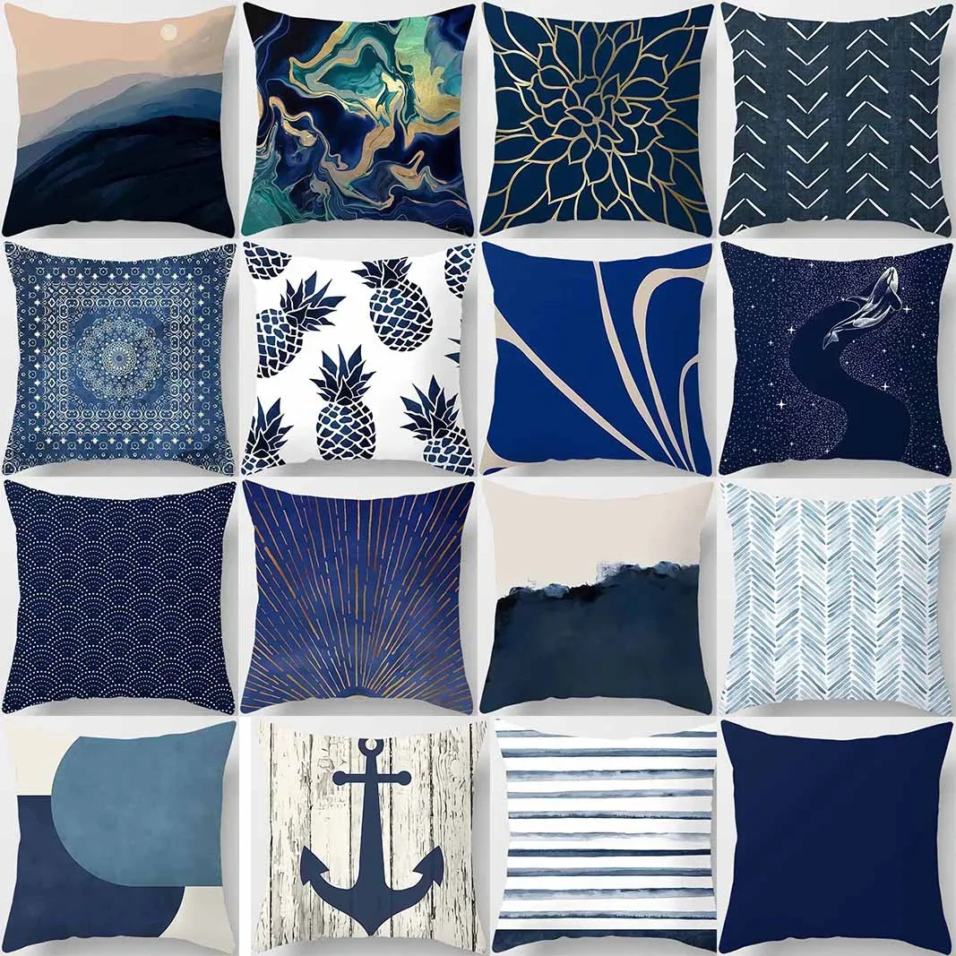 Home Decor Blue themed Patterns: Abstract & Nature Designs Pattern Cushion Cover Suitable for Sofa Bedroom Car Pillow Cover 1