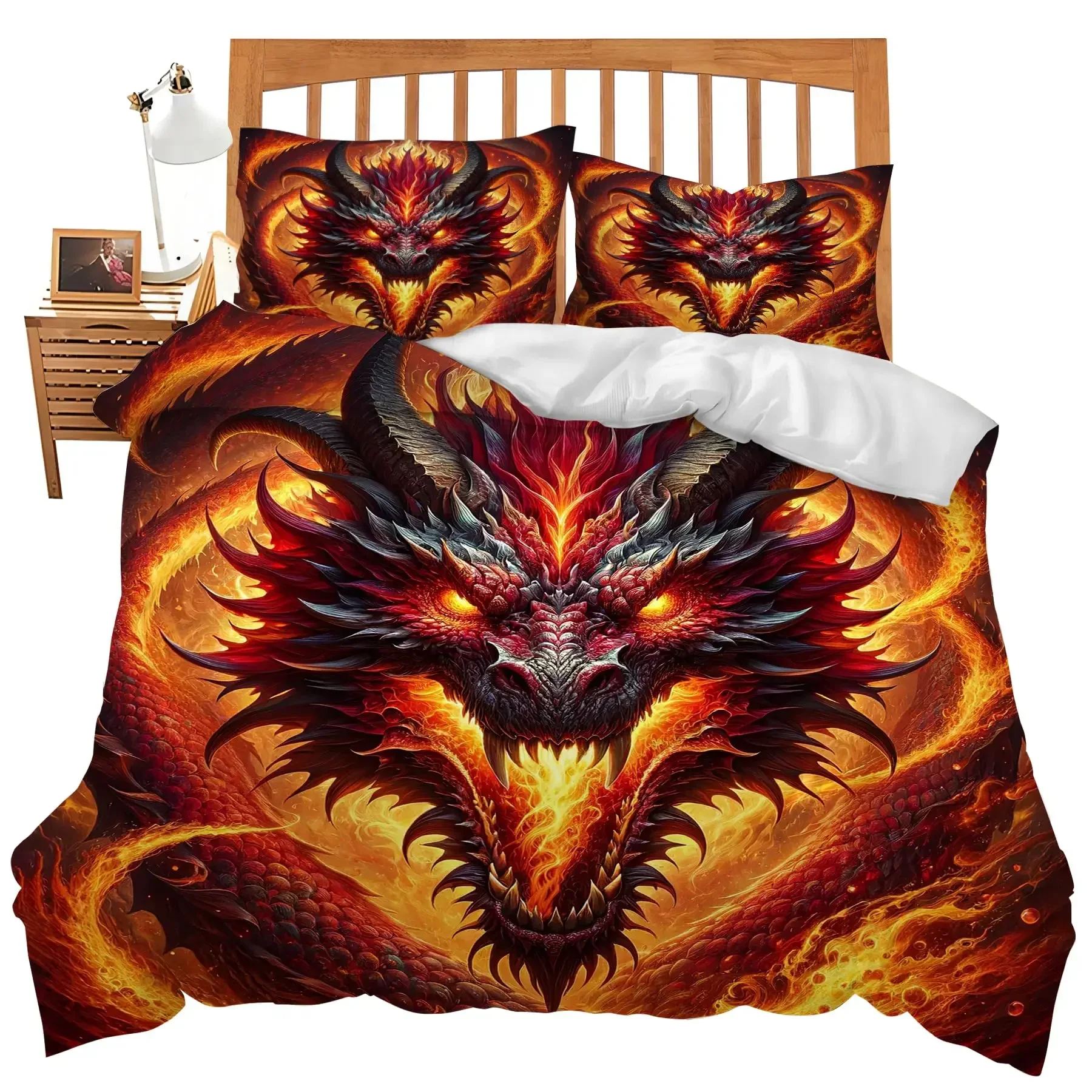 Magic Flying Dragon Duvet Cover Set Bright Colorful Fly Dragon Wildlife Kids Comforter Cover Outer Space Galaxy Men Bedding Set