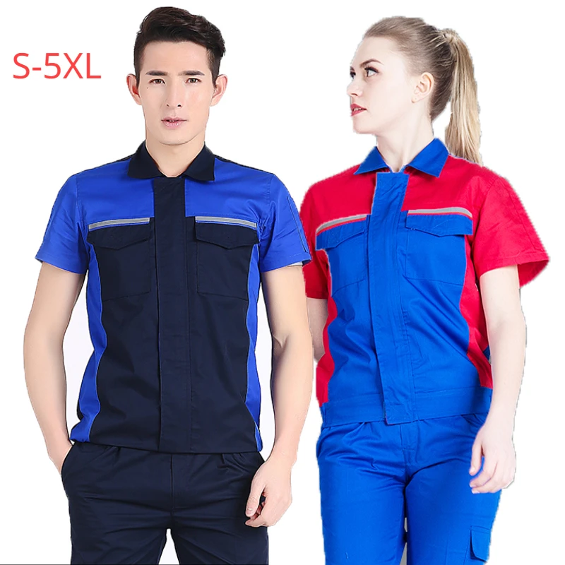 

Working clothing workwear clothes men women coveralls workmen uniforms car repairman workshop summer work suit mechanical jacket