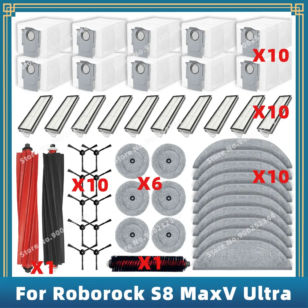 Compatible para Roborock S8 MaxV Ultra, S8 Max Ultra Piezas de Repuesto Accesorios Cepillo Lateral Principal Filtro Hepa Fregona Tela Bolsa de Polvo
