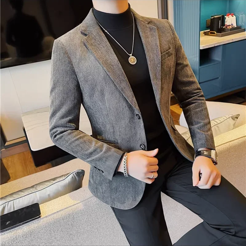 British Style Solid Color Slim Suit Jacket Men Fashion Casual Business Blazers Coats High Quality Social Wedding Elegant Jackets