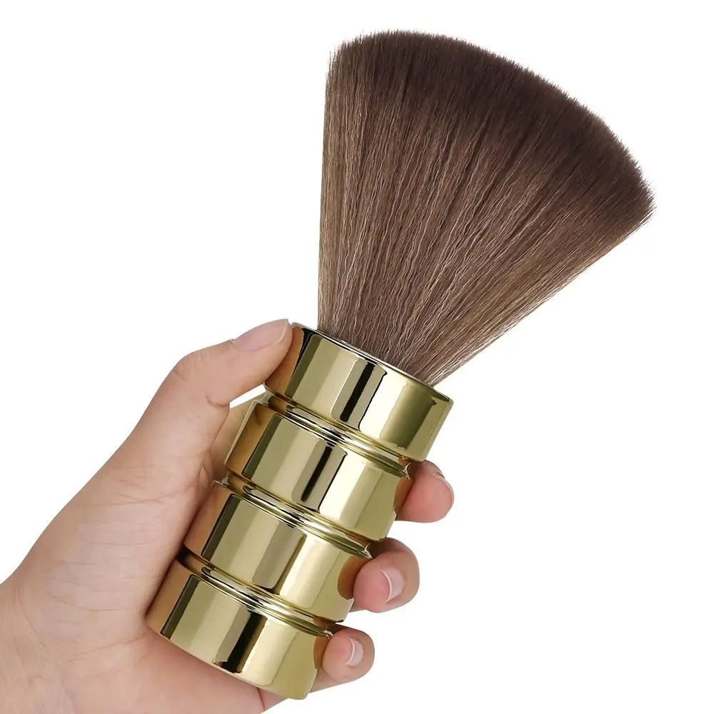 Electroplated Neck Duster Brush Duster Soft Professional Cleaning Tools Anti-Static with Handle Hair Cutting Brush Barber