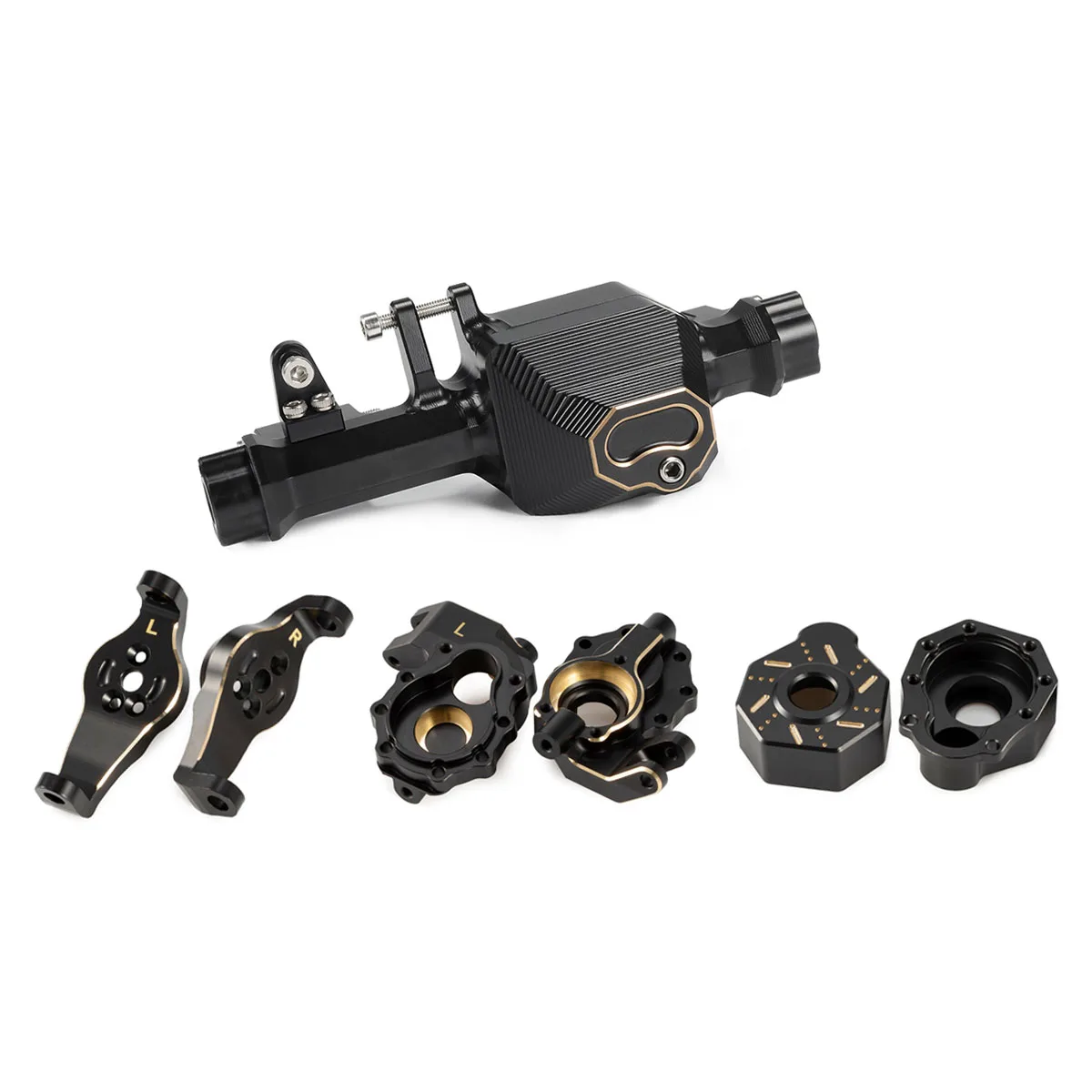 Cnc Black Brass Weights Alloggiamento Dell'Asse Posteriore Anteriore Portal Drive Steering Knuckle Caster Blocks Per 1/10 Rc Crawler Trx4 Trx6