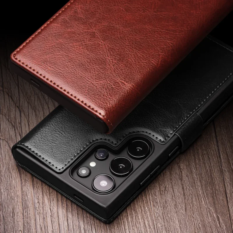 Genuine Leather Phone Case QIALINO Business Style Fashion Luxury Card Slots Cover For Samsung S24+ Plus 5G S24 Ultra 5G
