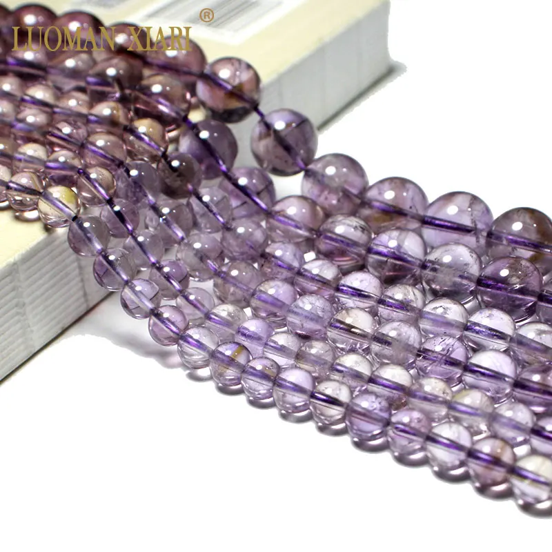 

LUOMAN XIARI Top 100% Natural Clearly Amethyst Round Gemstone Beads for Jewelry Making Diy Bracelet Necklace Material 15''