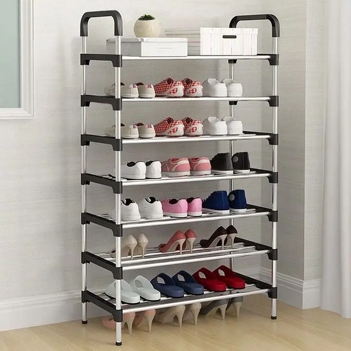 Simple Multi-layer Shoe Rack Stainless Steel Shoe Organizer Door Bedroom Shoes Cabinet Storage Living Room Folding Hanger Home