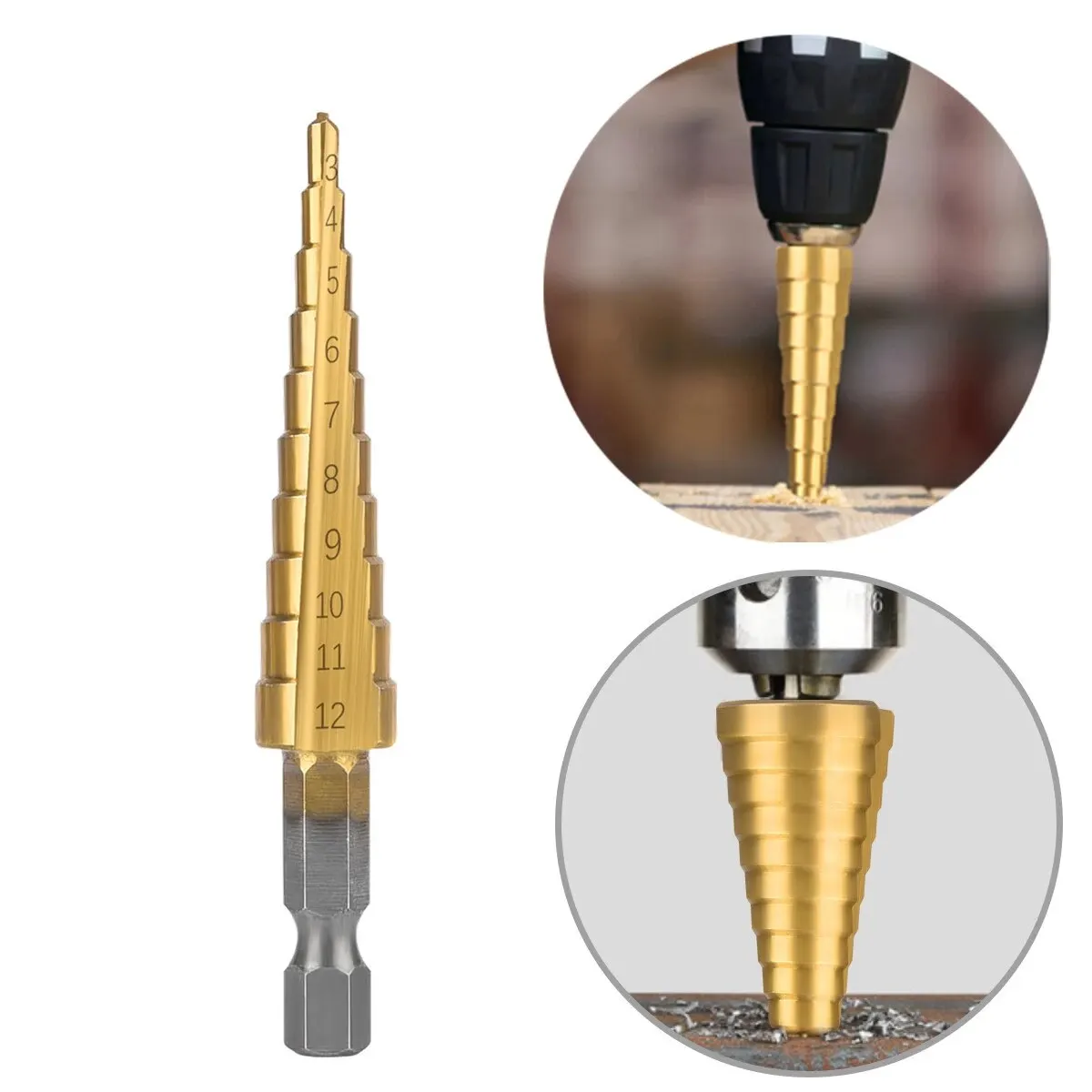 3-12 4-12 4-20MM HSS Straight Fluted Pagoda Step Drill 3Pcs Cloth Bag Hex Shank Reamer Bit Set Titanium Coated Wood Metal Hole drill bit set