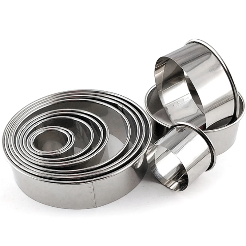 

12PCS Stainless Steel Round Cake Mold Baking Mousse Ring Kitchen Tools Pizza Cooking Cookie Cutter DIY Cake Ring Tools