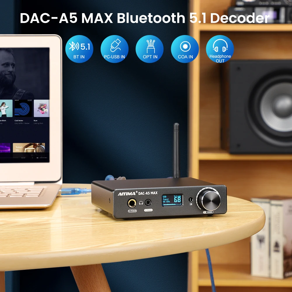 DAC-A5 Audio AIYIMA MAX wzmacniacz słuchawkowy Bluetooth 5.1