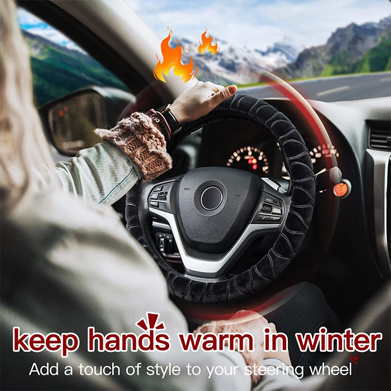 Steering Wheel Cover Winter Soft Warm Car Steering Wheel Cover Universal Car Interior Styling Decoration Auto Steering Cover Auto Accessories 37-39cm