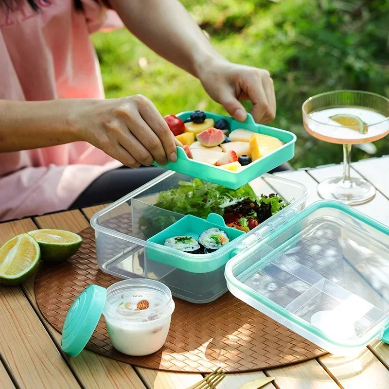 Double layer Lunch box Portable Sealed Double Layered Office Box Students Toddler Bento Containers Outdoor Salad Picnic box