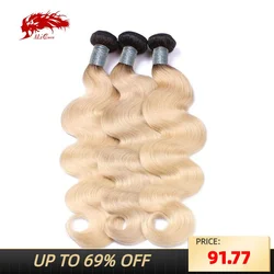 Ali Queen Hair Ombre Virgin Hair Body Wave 1B/613 Human Hair Bundles With Double Drawn 8