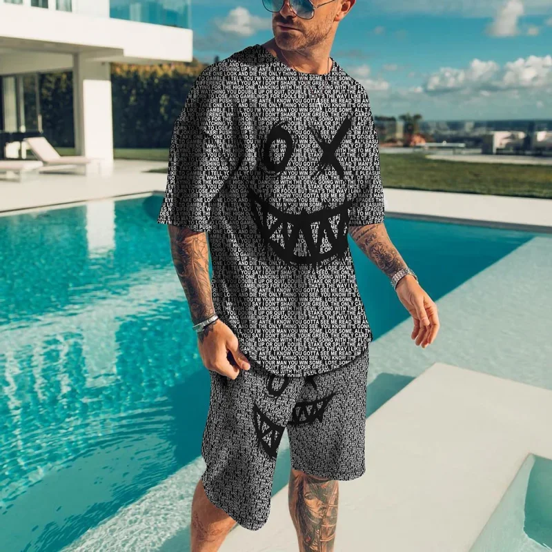 T-Shirt Girocollo Da Uomo Moda Estiva Set T-Shirt Stampata In 3D Pantaloncini Set Unisex Harajuku Street Leisure Sports Manica Corta