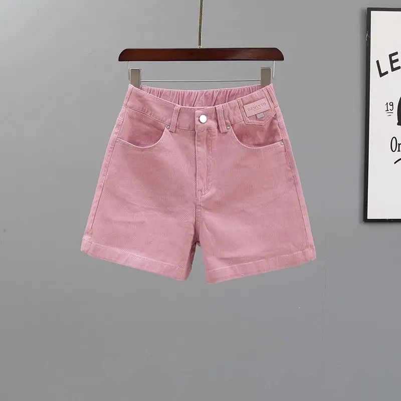 Women's 2024 Summer New Spliced Button Zipper Pocket Fashion Solid Color High-waisted Loose Minimalist Straight Denim Shorts