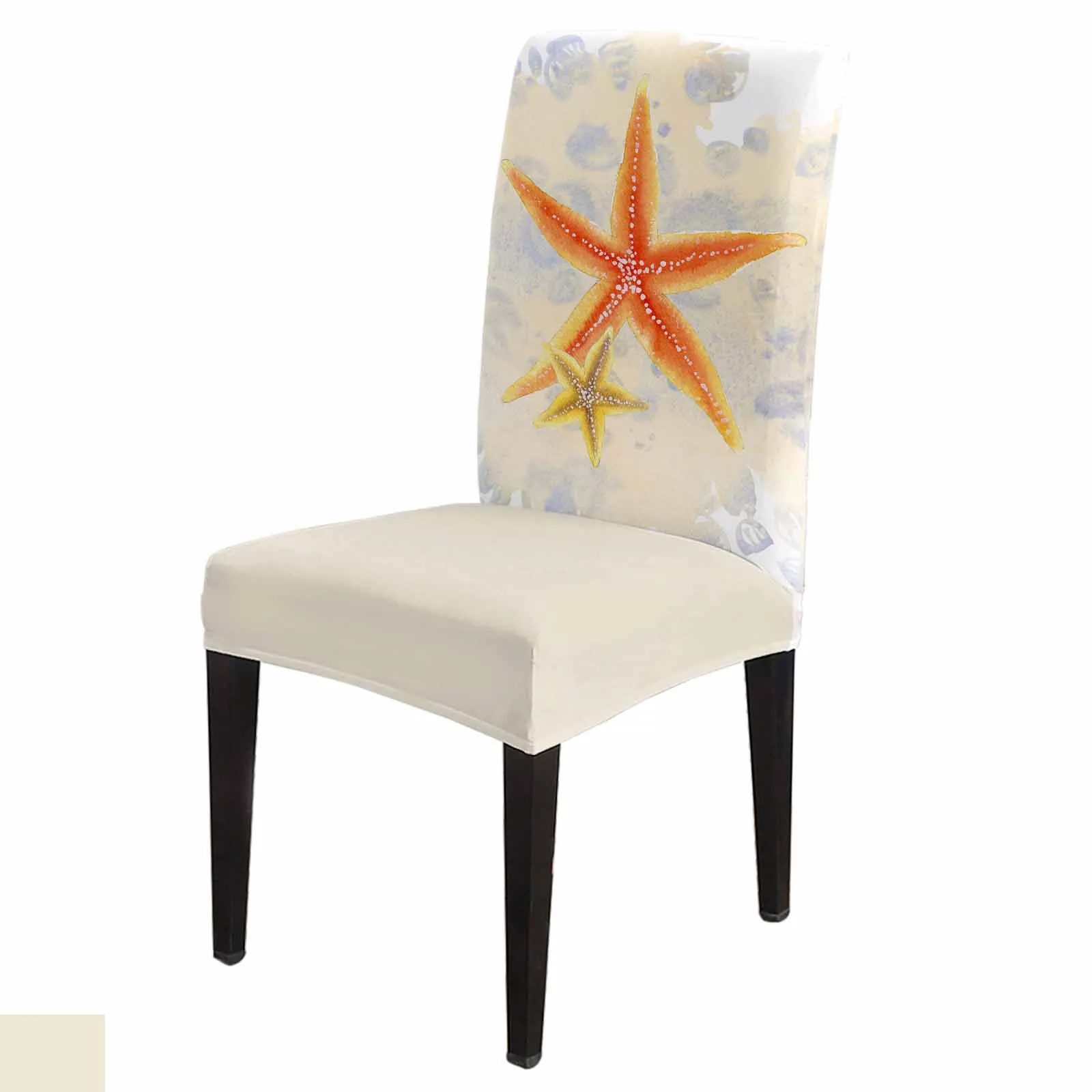 

Retro Watercolor Starfish Dining Chair Covers Spandex Stretch Seat Cover for Wedding Kitchen Banquet Party Seat Case