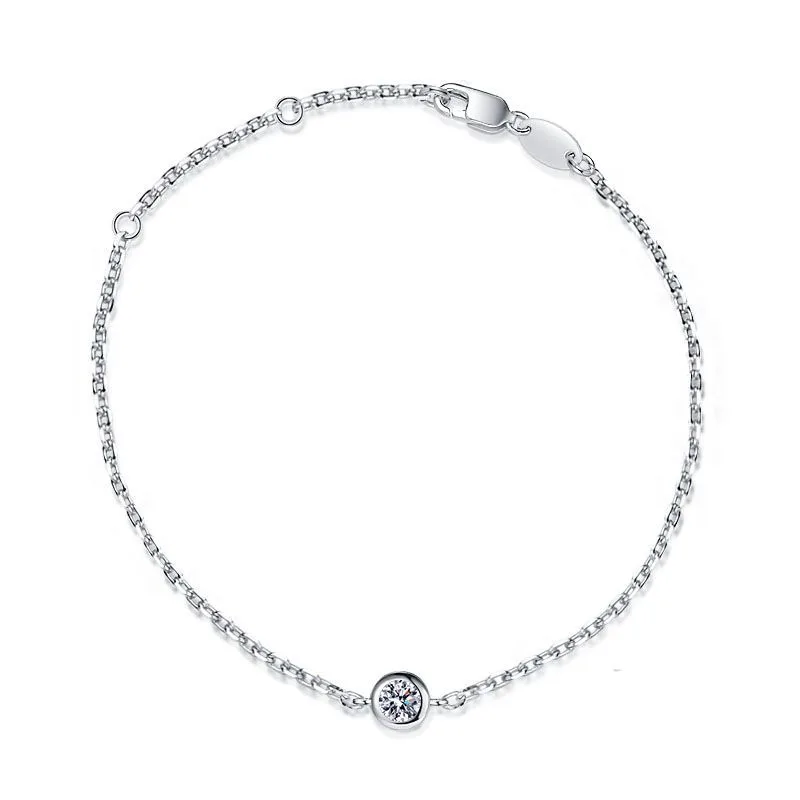 0.3 캐럿 Moissanite 버블 참 팔찌 백금 도금 여성을위한 행운의 프랑스 스타일 쥬얼리