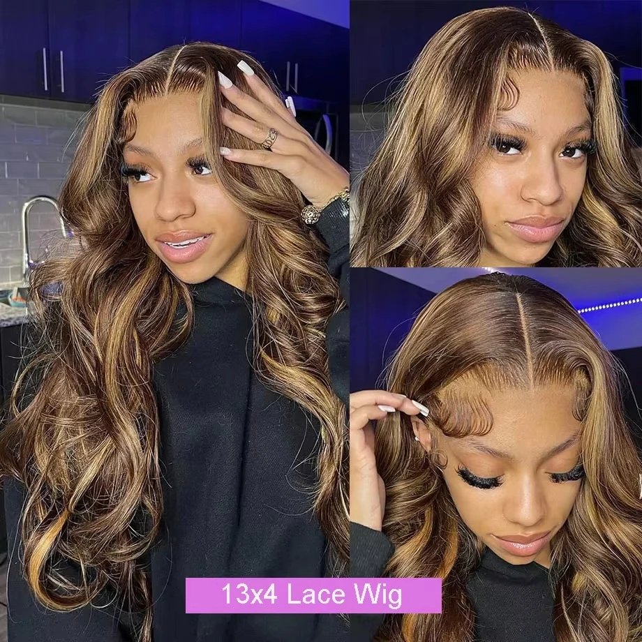 Body Wave 13x4 Hd Transparent Lace Front Wig Colored Highlight Human Hair Wigs For Women Brazilian 4/27 Blonde Pre Plucked Wigs 3