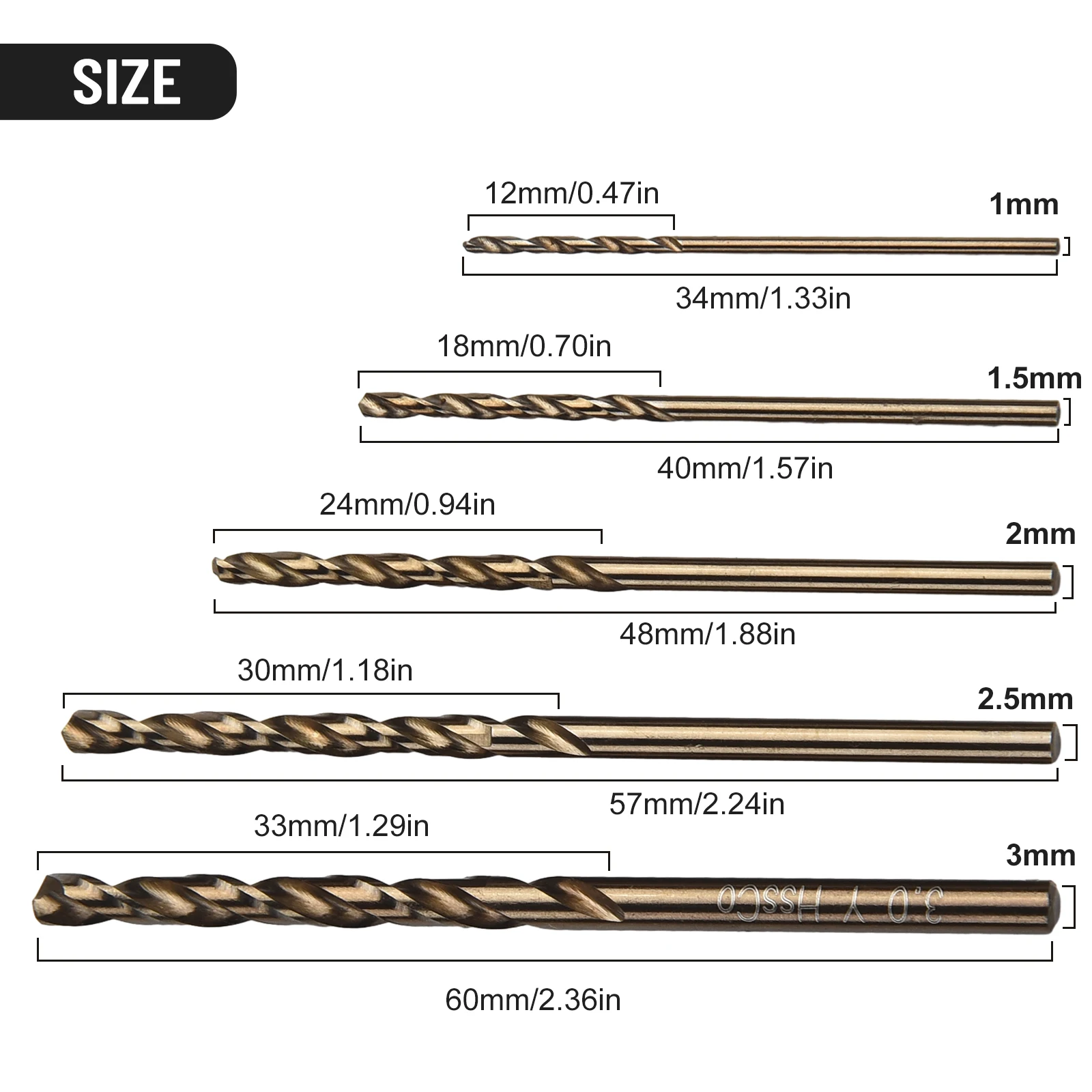 

5pcs HSS M35 Cobalt Drill Bit 1mm 1.5mm 2mm 2.5mm 3mm Drill Bit Hole Cutter For Metal Drilling Woodworking Power Tool Part