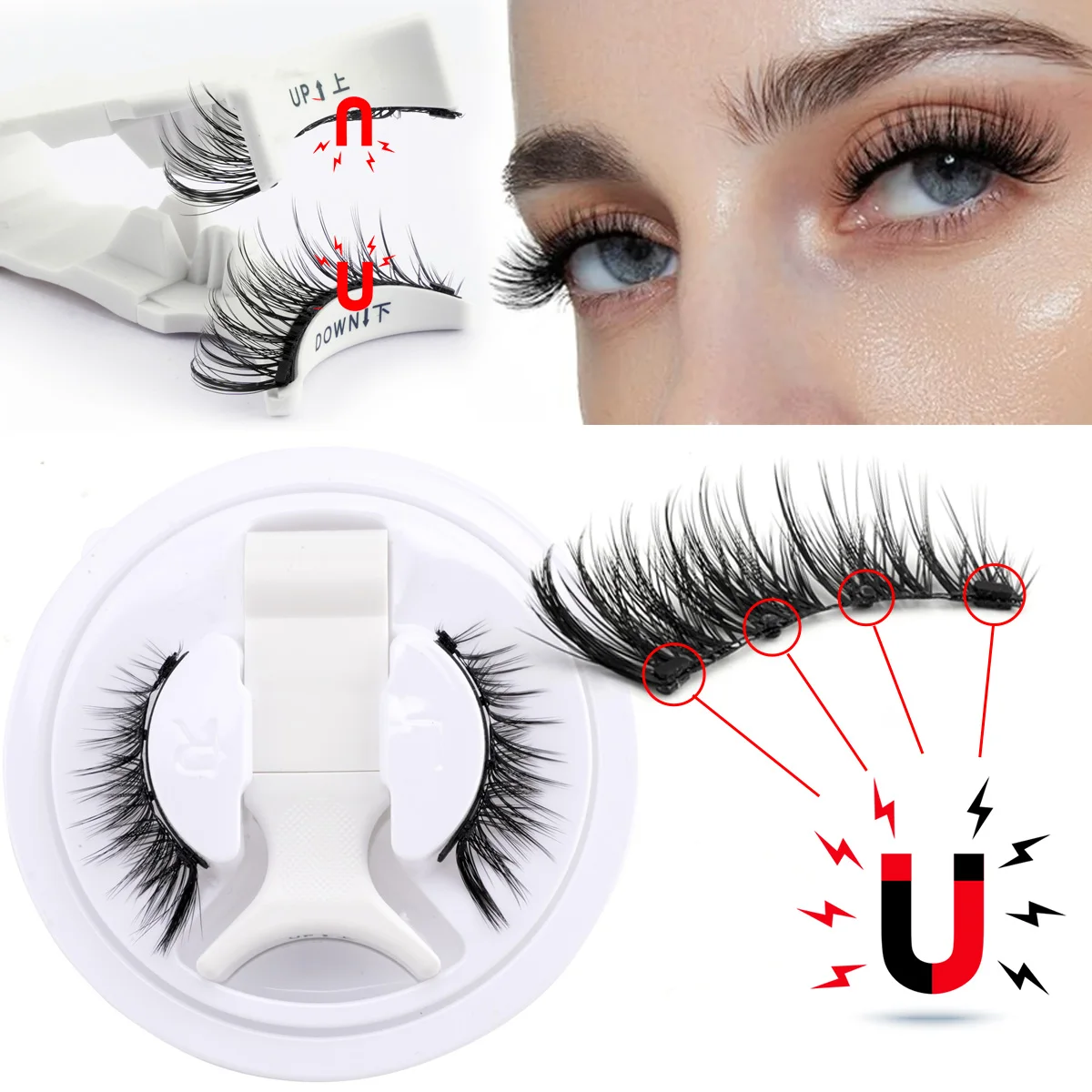 Fake Eyelashes 1 Pair Magnetic Reusable Easy to use Eyelash Extension Tools Natural Curler With Magnetic Tweezers