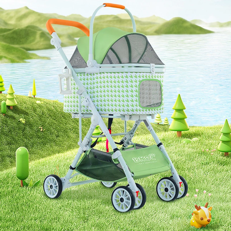 

Pet Stroller Carrier for Dogs Cats Detachable Baby Stroller Dog Pull Cart Double Layer Lightweight Four Wheel Shock Absorption