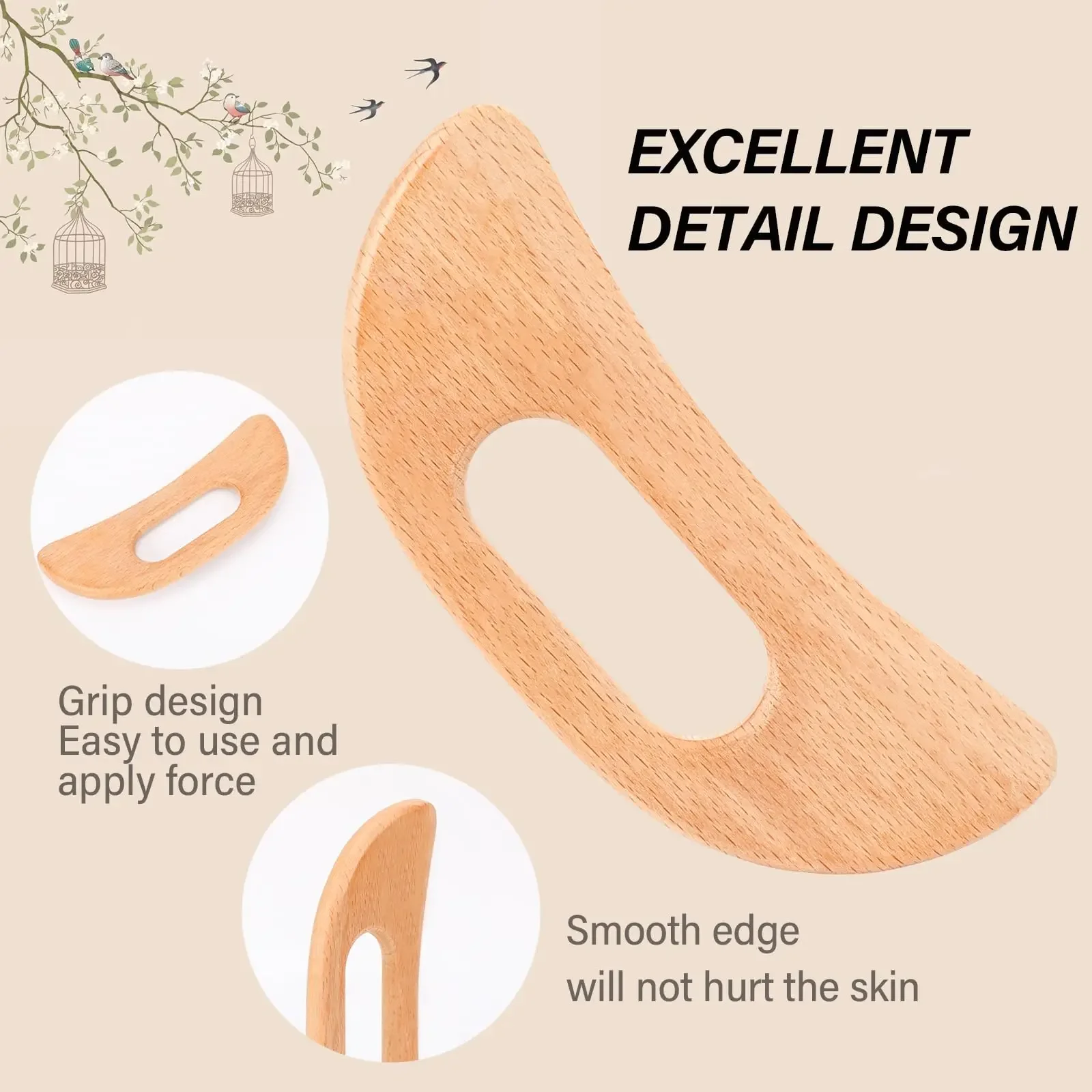 Wooden Gua Sha Tool Manual Massage Scraper for Lymphatic Drainage Slimming Guasha Massage Board Body Tissue Gua Sha Paddle Tool 3