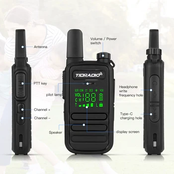 TIDRADIO 2pcs TD-M11 Mini Walkie Talkie FRS Long Range Rechargable Portable Kids Two Way Radio Type-C Charger for Camping Trip 6