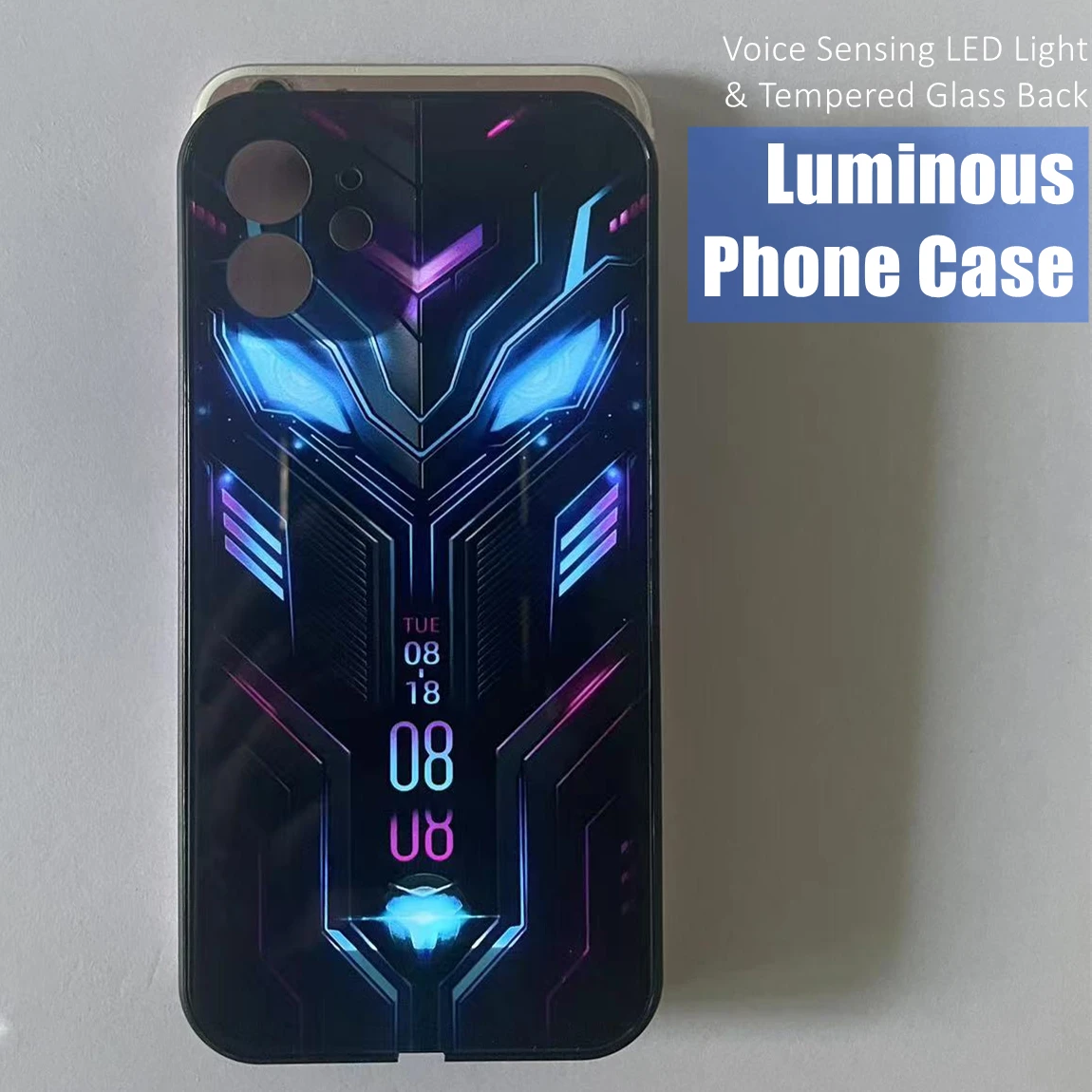 

Cool Punk Robot Colorful LED Light Glow Luminous Tempered Glass Phone for Xiaomi 11 12 13 Mix 2 3 4 Redmi K50 K60 Pro Lite Ultra