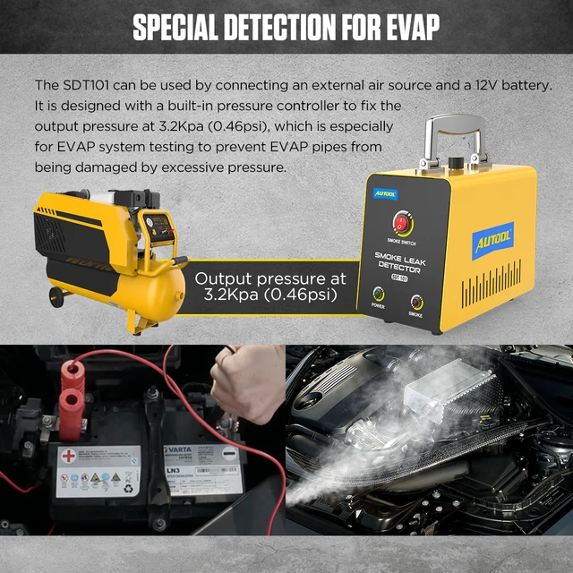 AUTOOL SDT101 Automotive Smoke Machine Leak Detector Leakage Gas Leakage Locator Oil Pipe Generator Diagnostic Tool No Pump * 3