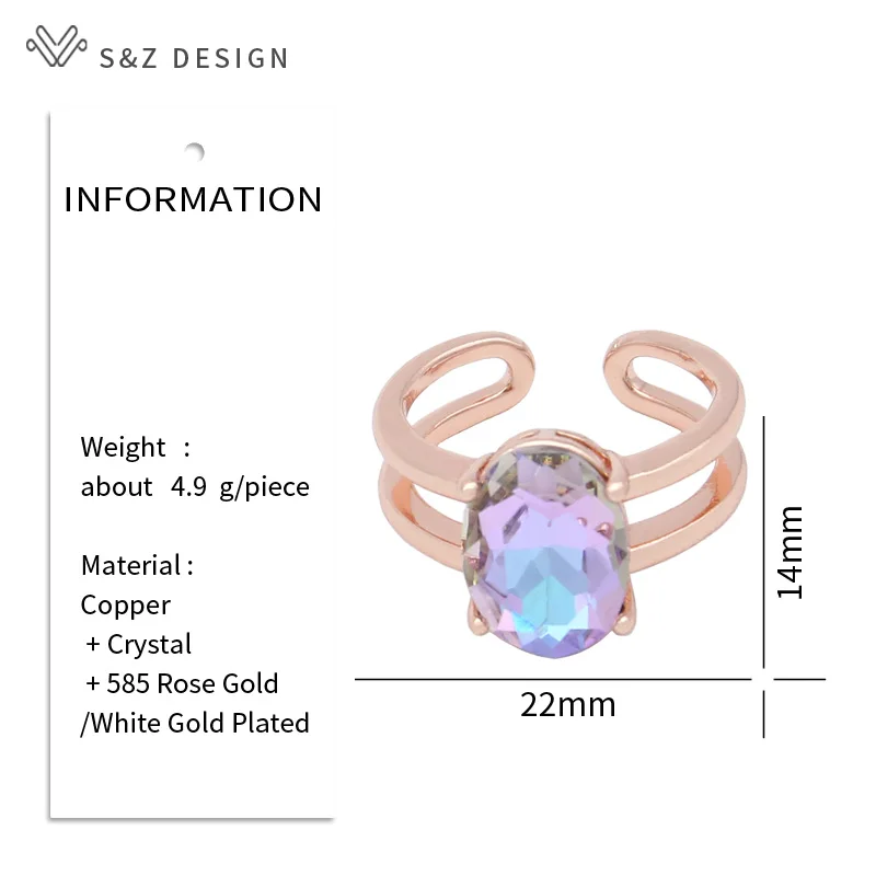 S&Z DESIGN New Fashion Egg Shape Oval Crystal Rings For Women Wedding 585 Rose Gold Color Jewelry Fine Adjustable Gift