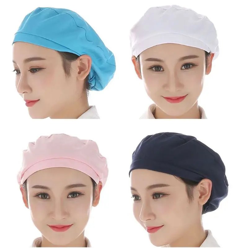 

New Solid Color Cotton Adjustable Elastic Factory Worker Bouffant Hat for Head C