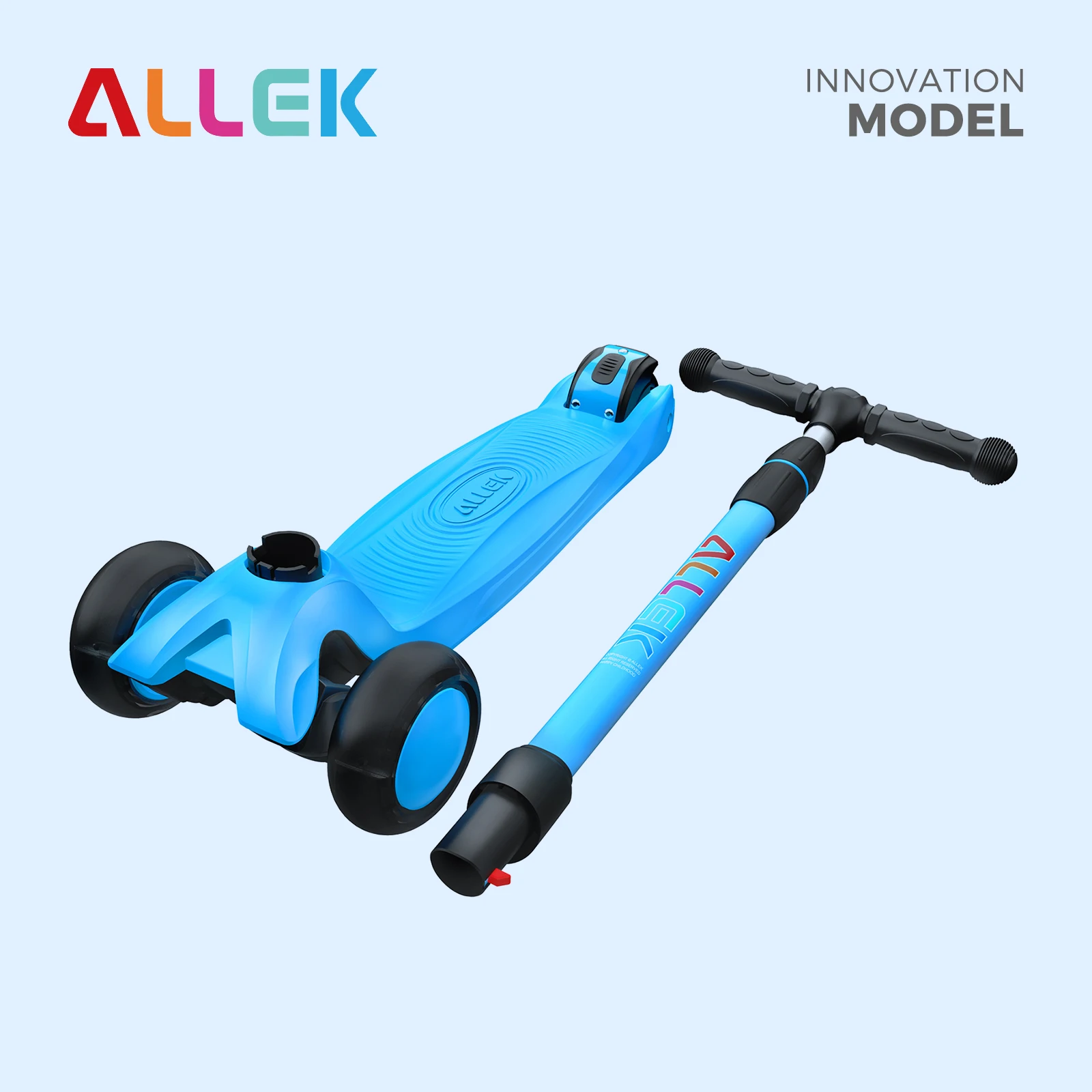 Allek Kick Scooter Aqua Blue 3-Wheeled Push Children Scooter with PU Light-Up Wheels Ajustable Height for Children Kids 3-12yrs