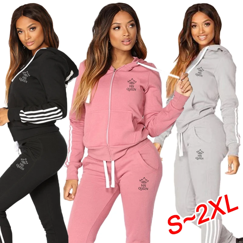 Popular women's fashion striped sportswear printed striped hoodie and jogging pants women's sports slim fit sexy set