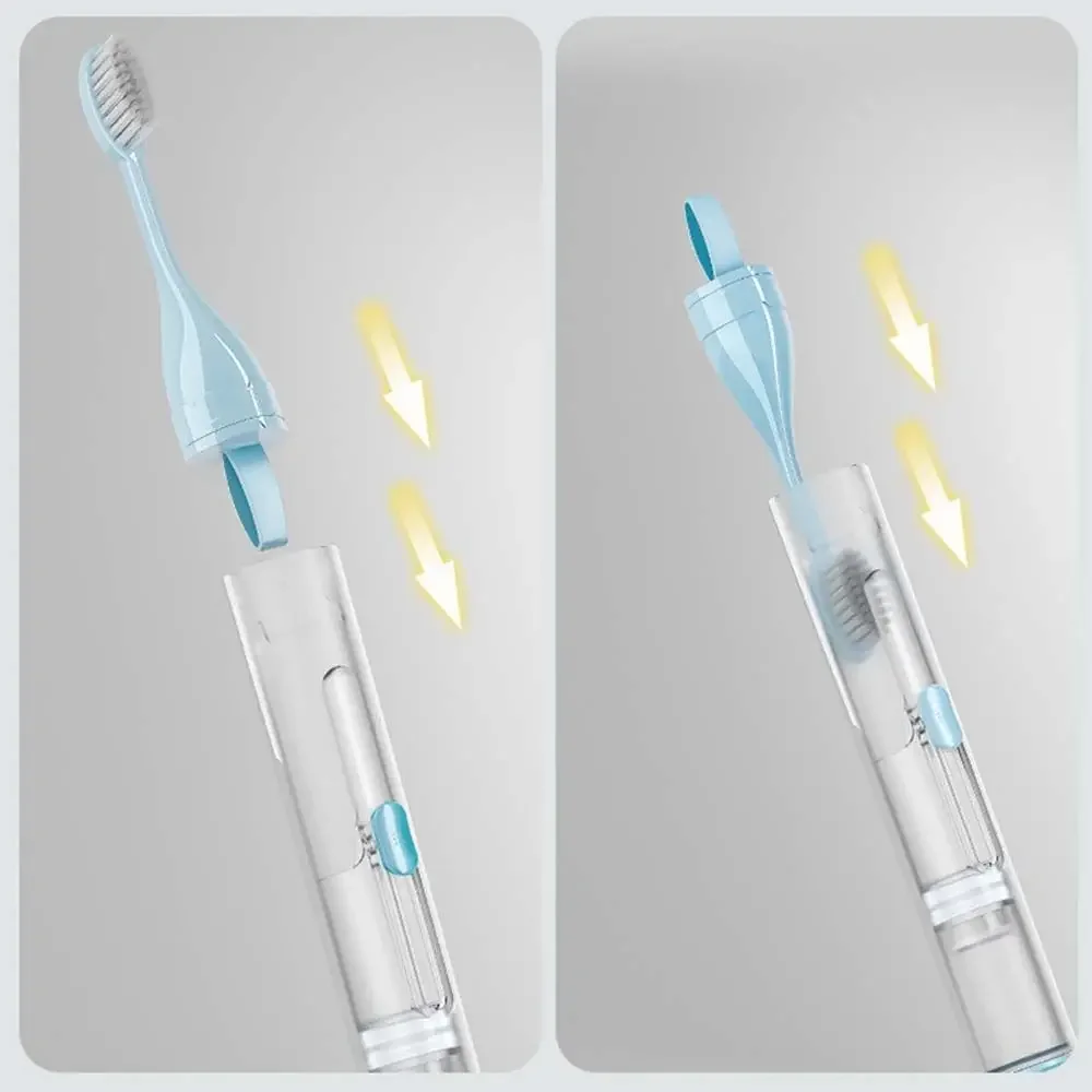 휴대용 접이식 여행 칫솔 세트, 치약 보관 가능, 창의적인 치아 청소 도구