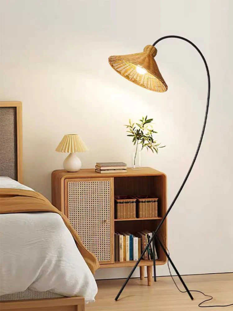 Rattan floor lamp living room sofa French medieval cream wind retro desk fishing مصباح ارضيמנורה עומדת світильник플로어 램프